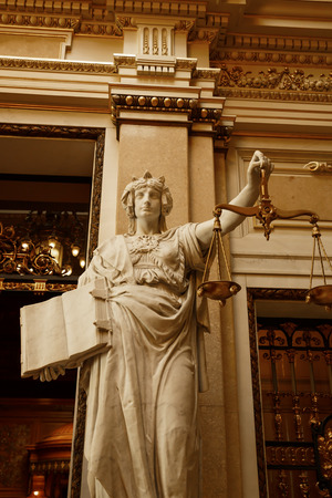 Statue of Lady Justice with scales inTown Hall, Hamburg, Germany.のeditorial素材