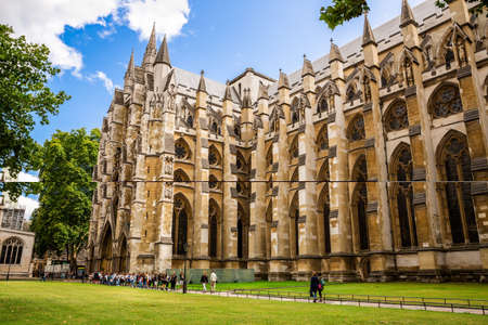 London, UK - August 8, 2019 - Westminster Abbey - Collegiate Church of St Peter at Westminster and many unidentified travelling tourists.のeditorial素材