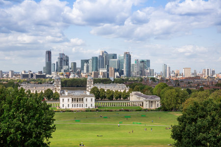London, UK - August 20, 2019 -  Canary Wharf financial district with corporate office modern...