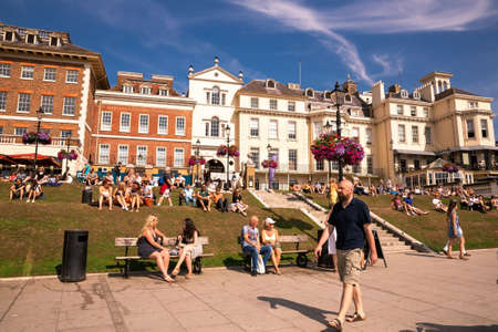 London, UK - August 24, 2019 - People relaxing at the Thames riverside in hot sunny summer day in Richmond.のeditorial素材
