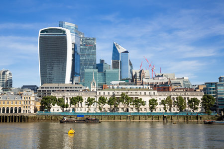 View of City of London financial district with corporate office modern buildings, London...