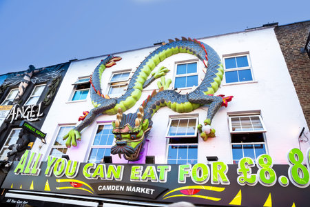 London, United Kingdom - September 5, 2021 - Max Orient Chinese restaurant wall with dragon ornament.のeditorial素材