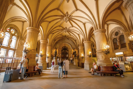 Hamburg, Germany - July 14, 2024 - Hamburg City Hall (Hamburger Rathaus) lobby with people, seat of local government of the Free and Hanseatic City of Hamburg.のeditorial素材