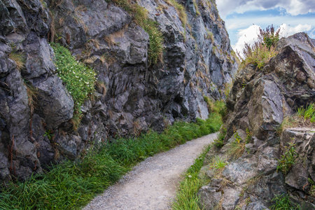 Stone rocks mountain path at Irish seacoast. Bray, Greystoneの写真素材