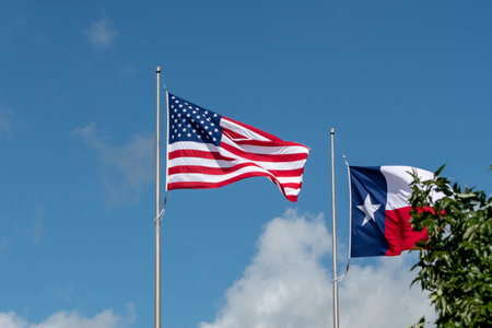 Houston, Texas USA - June 15: American flag fluttering in the wind