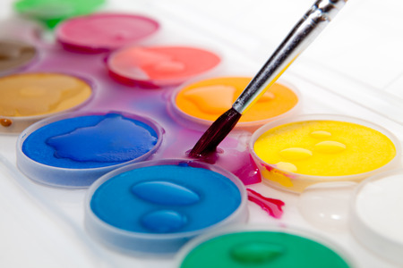 Watercolors - paint box. White background. Studio shotの写真素材