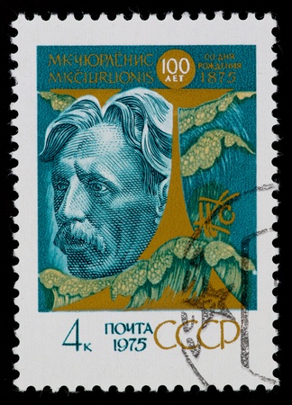 USSR - CIRCA 1975: The postal stamp printed in the USSR which shows M. K. Chyurlenis, CIRCA 1975.の写真素材
