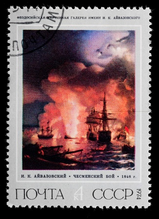 USSR - CIRCA 1974  The postal stamp printed in USSR is shown by the Aivazovskii, CIRCA 1974 のeditorial素材