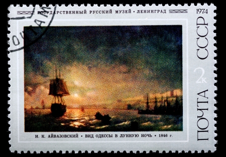 USSR - CIRCA 1974  The postal stamp printed in USSR is shown by the I K Ayvazovsky, CIRCA 1974 のeditorial素材