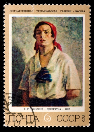 USSR - CIRCA 1972  The postal stamp printed in USSR is shown by the G G  Rjazhsky  Delegatka , CIRCA 1972 のeditorial素材