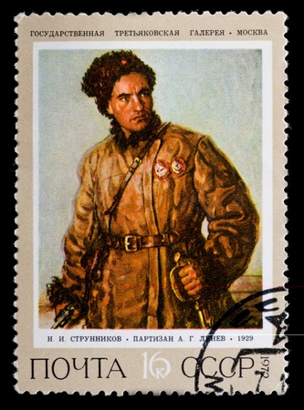 USSR - CIRCA 1972  The postal stamp printed in USSR is shown by the guerrilla A  G  Lunev, CIRCA 1972 のeditorial素材