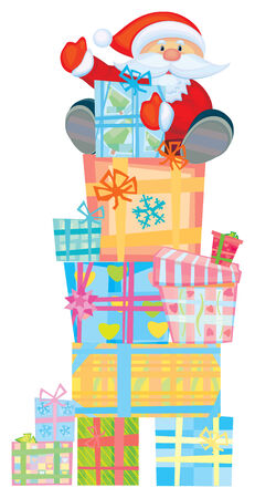 Fun Santa on gifts, vector illustration.のイラスト素材