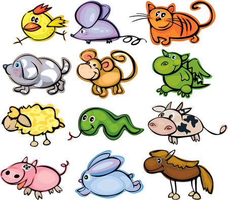 Cute animals, funny horoscope.のイラスト素材