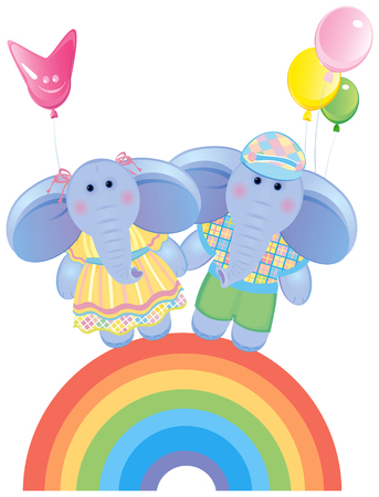 Funny elephants on rainbow.のイラスト素材