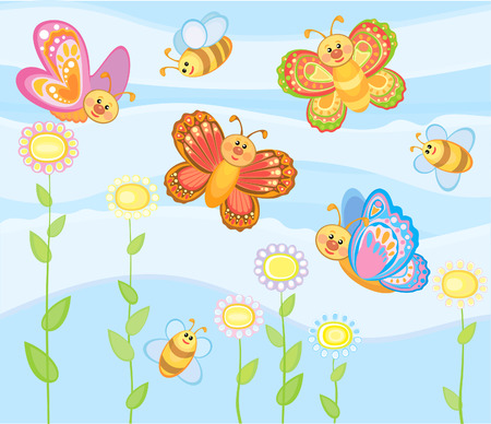 Butterflies and bees!のイラスト素材