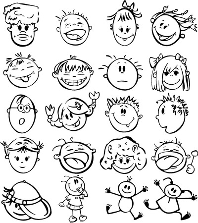 Silhouettes of kid faces.のイラスト素材