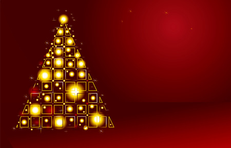 Golden Christmas tree on red backgroundのイラスト素材
