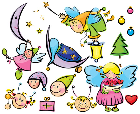 Set of cute angels and elements for xmas designのイラスト素材