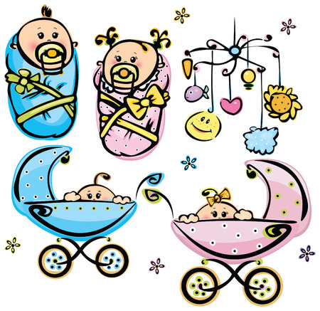  Adorable boy, girl and toy for your design のイラスト素材