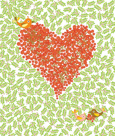 Card, red berries on green leaves のイラスト素材