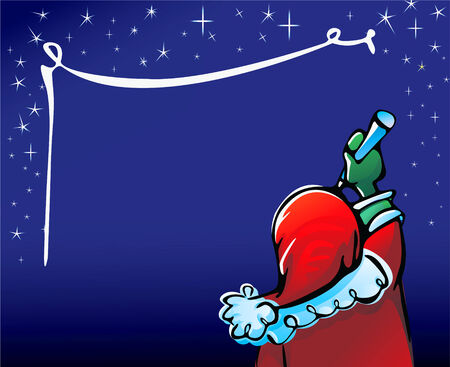 Santa Claus writes greeting on sky, Christmas card for your designのイラスト素材