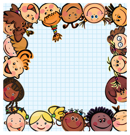 Frame , kid's faces different racesのイラスト素材