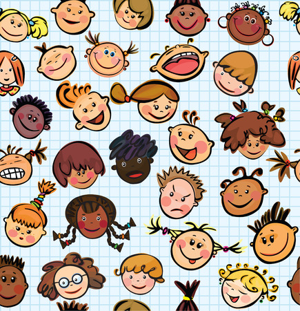 Vector seamless pattern of kid's faces different races のイラスト素材