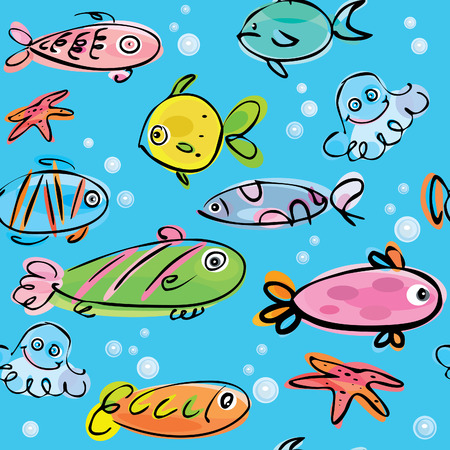 Seamless pattern  of cute fishesのイラスト素材