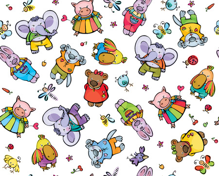 Seamless pattern of cute baby animals のイラスト素材