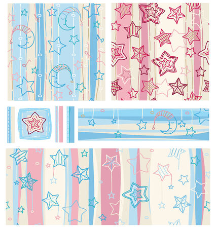 Cute seamless patterns and elements  for your design, sweet  moons and starsのイラスト素材