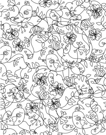 Floral seamless background with birdsのイラスト素材
