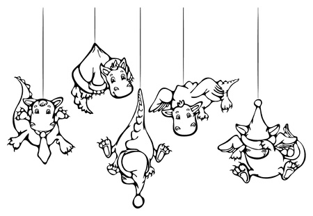 Cute dragons hang , for Christmas design. のイラスト素材