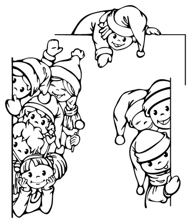 Happy kids standing by blank のイラスト素材