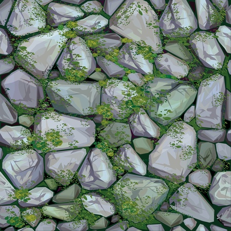 Vector seamless texture of stones in grey colors covered moss.のイラスト素材