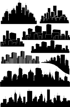 Set of vector cities silhouetteのイラスト素材