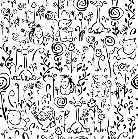 Seamless cute pattern of flora and faunaのイラスト素材