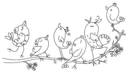 Singing birds on treeのイラスト素材