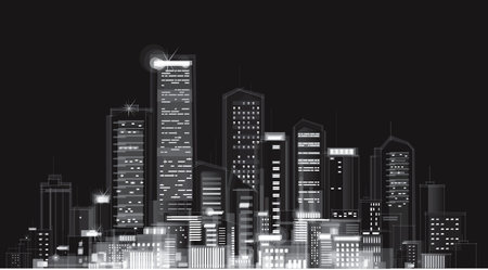 Vector of night city skyline のイラスト素材