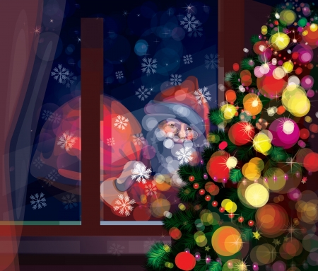 Santa Claus looks  through  window  Merry Christmas のイラスト素材