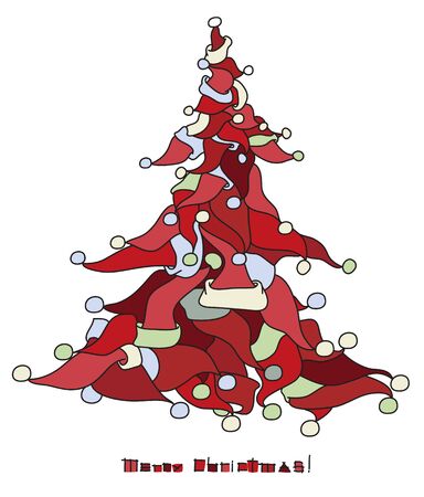 Christmas tree shape made from Santa s hatsのイラスト素材