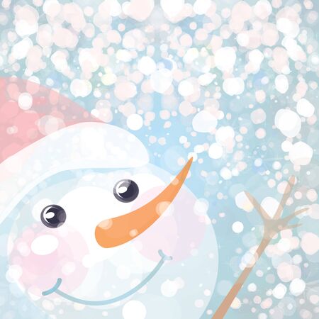 Snowman and snowfall のイラスト素材