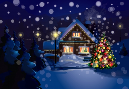 Vector of Christmas scene, snowfall is in separated layer  のイラスト素材