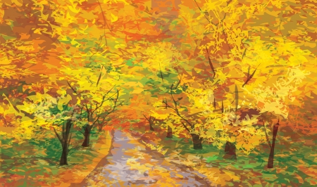 Vector of autumn landscape, pathway in park のイラスト素材