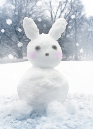 Fun snowy rabbit in park の写真素材