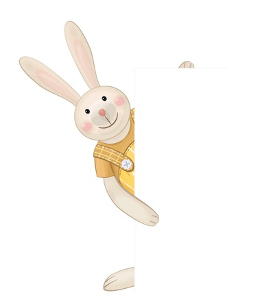 Cute rabbit hiding by blank のイラスト素材