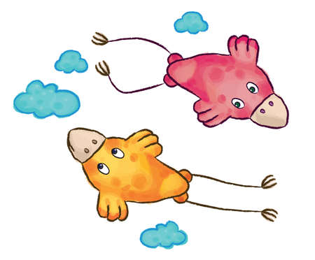 Vector cute birds in clouds.のイラスト素材