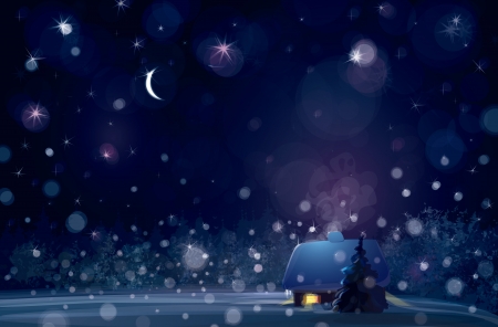 winter landscape with house in forest のイラスト素材