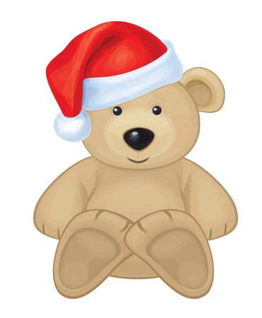 Cute brown bear in red Santa s hat isolated  のイラスト素材
