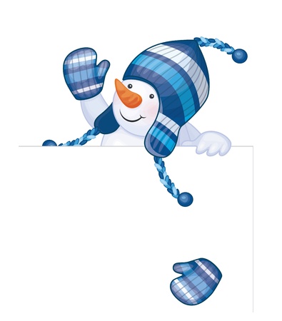 Fun snowman hiding by blank isolated  のイラスト素材