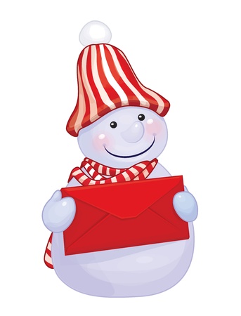 fun snowman holding red envelope isolatedのイラスト素材